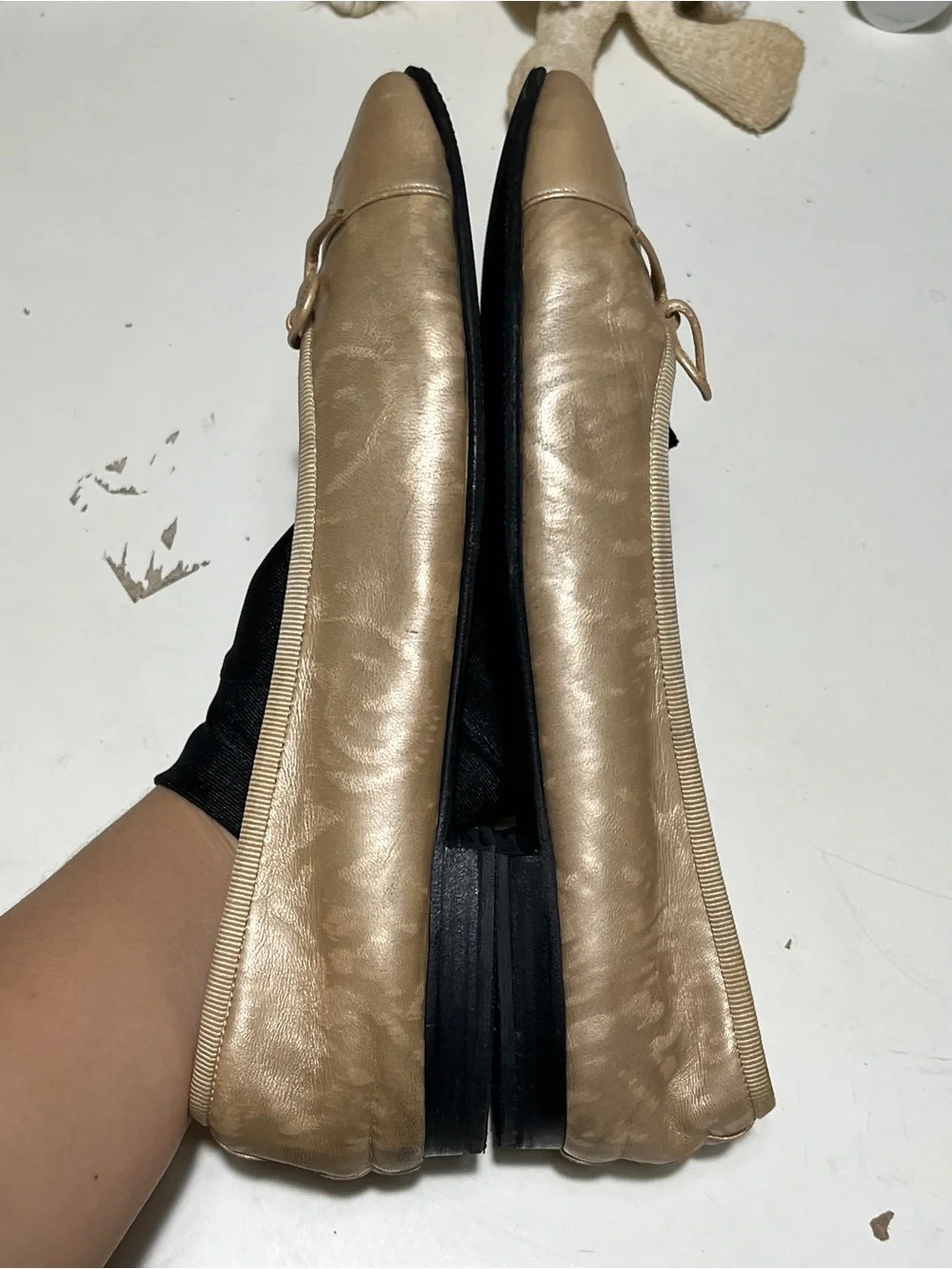 Chanel Metallic gold Nude Ballet Flats